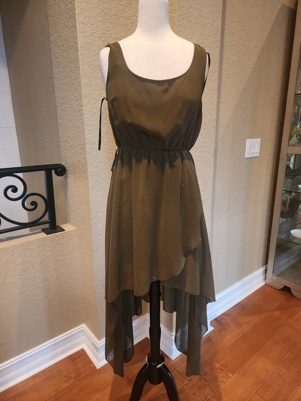 Papaya Olive High-Low Chiffon Dress